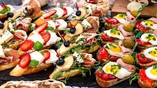 3 Tasty sandwiches with quail eggs, ham and olives. How to make appetizers for parties!