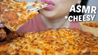 CHEESY Cheese Pizza with HOT WINGS *ASMR No Talking Eating Sounds | N.E Let's Eat