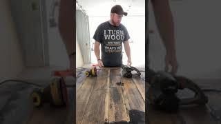 The Restorer vs DeWalt random orbital sander Shootout on Reclaimed Wood Table Cleanup