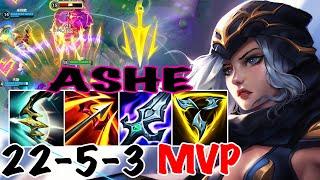 WILD RIFT ASHE ADC GAMEPLAY | 22 -5 -3 MVP | ASHE BUILD RUNES