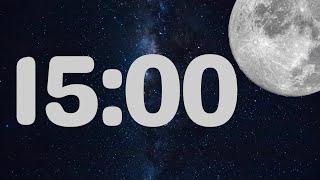 15 Minute Fun Moon Classroom Timer (No Music, Space Synth Alarm at End)