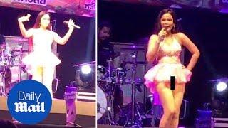 Singer left red-faced after her skirt blew up in front of audience