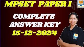 MP SET 2024 Answer Key - MP SET Paper 1 Answer Key 2024 15th Dec