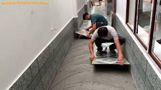 Professional Outdoor Small Garden Construction Workers Use Beautiful Patterned Ceramic Tiles