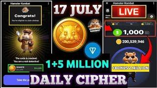 17 july Free 1M coins enter code|17 july daily Cipher code combo card hamster kombat