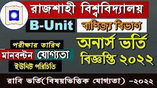 RU Admission Circular of (Business Unit) 2022. Rajshahi University Admission apply B unit.