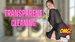 [4K USA Housewife]Transparent cleaning How to   make the laundry? Haul  See Through Try On