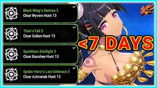 4X HUNTS 13 AUTO UNDER 7 DAYS (W13 G13 B13 A13)  F2P Epic Seven Guide 2024