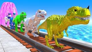 Paint Animals Dinosaur T-Rex Herbivores and Carnivores Dinosaurs Fountain Crossing Animal Cartoon