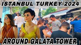 ISTANBUL TURKEY 2024 AROUND GALATA TOWER WALKING TOUR .4K|60FPS