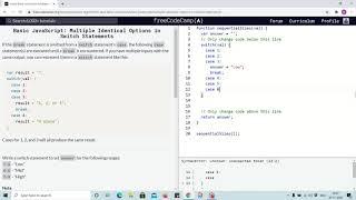 Lesson 76 - using switch with same output for multiple input - freecodecamp