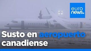 Susto en un aeropuerto canadiense: parte de un avión se incendia tras un accidentado aterrizaje