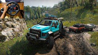 Towing a Defender 110 | Ford f-750 | SnowRunner | Logitech g29 gameplay