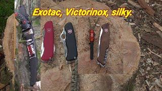 Exotac firelighting gear, Victorinox locking knives and the Silky zubat saw.