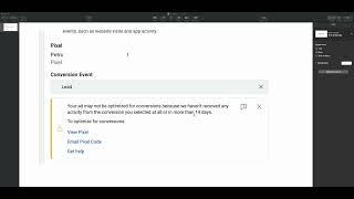 Error: Ad May Not Be Optimized For Conversions Because Of No Pixel Activity