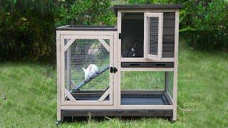 Aivituvin Large Indoor Rabbit House with Tray,Waterproof Roof Outdoor Rabbit houses with Run