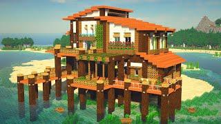 How to Make a TROPICAL ISLAND BEACH HOUSE ON WATER in Minecraft!