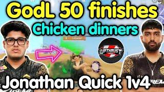 Godlike 50 kills chicken dinners in Upthrust  Jonathan quick 1v4 clutch 