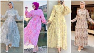 long frock with matching hijab  || simple style muslim outfits ||new trendy fashion 2024