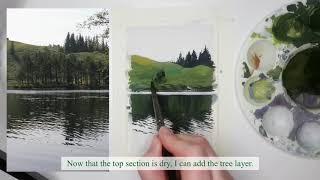 Gouache walkthrough | Painting a lake with reflections