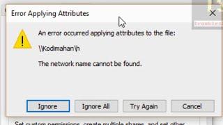 An error occurred applying attributes to the file 'The network name cannot be found' Windows 10