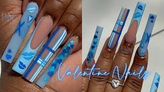 BLUE VALENTINE NAILS | LIP NAIL ART | PLAID NAIL ART 