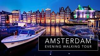 Amsterdam, Netherlands - Night Cinematic Walking Tour 4K UltraHD city sounds ASMR