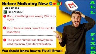 This phone  number cannot  be used  for verification | Gmail error something went wrong | Error fix