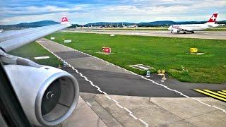 AIRBUS A330 ROAR! Early Morning TakeOff From Zurich - Swiss Air