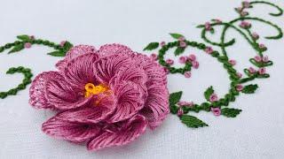 Hand Embroidery: Brazilian Flower Embroidery - Vine Rose Embroidery - Corner Flower Embroidery