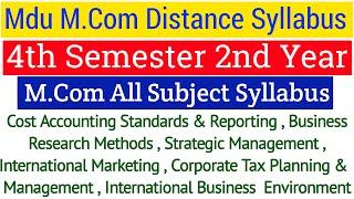 Mdu Distance M.Com 4th Semester Syllabus | Mdu Mcom Distance 4th Semester Syllabus