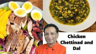 Spicy Chettinad Chicken (Dry) with 3 Leafy Greens & Dal | High-Protein Veggie Feast