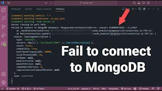 Failed to connect to MongoDB database MongooseServerSelectionError connect ECONNREFUSED