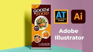 Illustrator Food and restaurant roll up banner design template