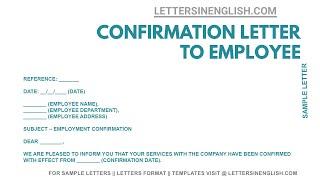 Confirmation Letter to Employee - Confirmation Letter Format | Letters in English