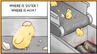 A short story of a chick  sad comic to raise awareness about animals abuse 