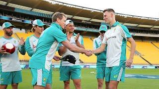 Riley Meredith receives his first cap from Bailey | Australia's tour of New Zealand 2021