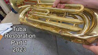 Tuba Restoration part 1 of 4, 2023, band instrument repair, Wes Lee Music Repair