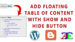 Create Clickable Floating Table of Contents With Show and Hide Button & Blogger and WordPress