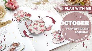 [PLAN WITH ME] TEA PARTY POP-UP Bullet Journal | OCTOBER 2021 | POP-UP CARD TUTORIAL