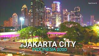 Jakarta City 2020, Night Drone View The Big City in Indonesia