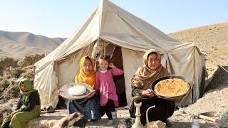 Shepherd Mother Making Organic Cheese and Cooking Shepherd Unleavened Bread in Afghanistan Village