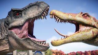 TYRANNOSAURUS REX vs ALL CARNIVORES & HERBIVORES - Jurassic World Evolution 2