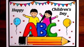 Children Day poster drawing,14th Nov | Easy Drawing on Children's Day | Happy Children's Day Drawing