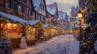 Peaceful Old Town Christmas Market  Warm Holiday Jazz, Snowfall for the Relaxing Winter Night Vibes