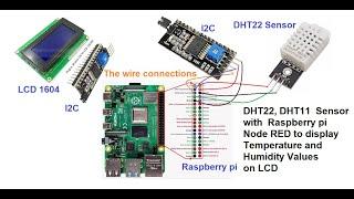 DHT22, DHT11  Sensor  with  Raspberry pi Node RED to display Temperature and Humidity Values on LCD