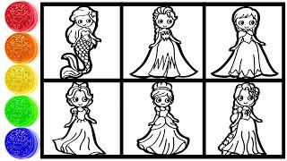 How to draw 6 Disney Princesses with Lily! Elsa Coloring page - Peppa Pig Drawing for kids