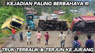 Kejadian Paling Berbahaya !!! DETIK-detik Truk Terbalik Dan Terjun Ke Jurang Di Tanjakan Batu Jomba