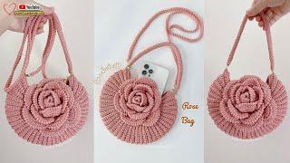 Móc Túi Hoa Hồng 3D  Fom Túi Sò Có Quai Xách, Quai Đeo Chéo Rời | Crochet 3D Rose Bag