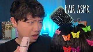 Hair Brushing and Clipping, Scalp Massage, Hair Ointment to sleep to  ASMR